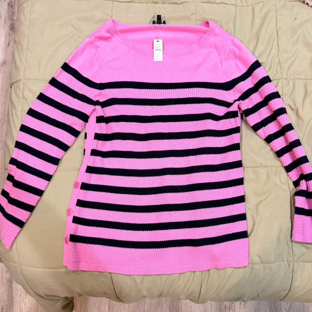 Talbots Pink and Black Striped Crew Neck Sweater